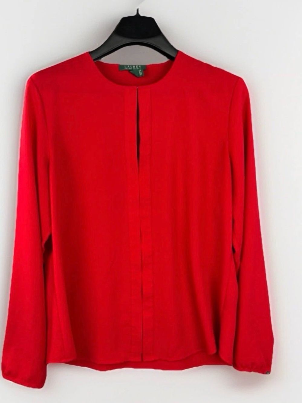 Ralph Lauren Bright Red Long-Sleeve Pleated Front Blouse
